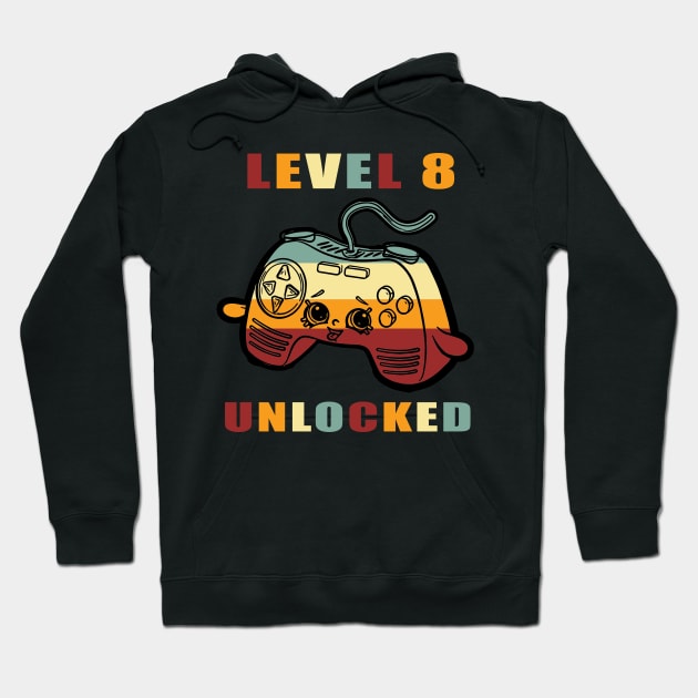 Level 8 Unlocked 8th Birthday vintage funny Gift idea for Gamers Hoodie by Smartdoc